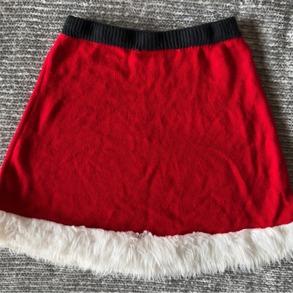 Christmas Red Skirt with Faux Fur Trim | Size Small